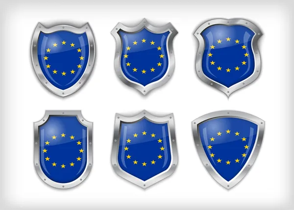 Diferentes Iconos Con Bandera Unión Europea — Vector de stock