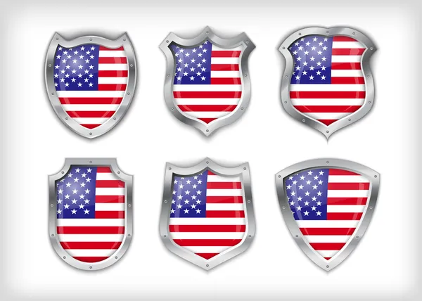 Diferentes Iconos Con Bandera Usa — Vector de stock