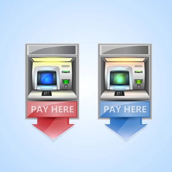 Zwei Geldautomaten Isoliert Auf Blauem Hintergrund — Stockvektor