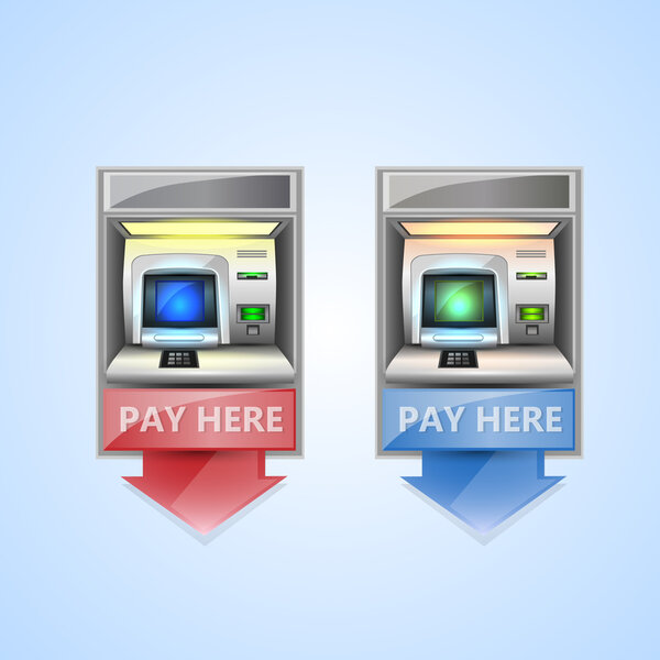 Two money atms isolated on blue background