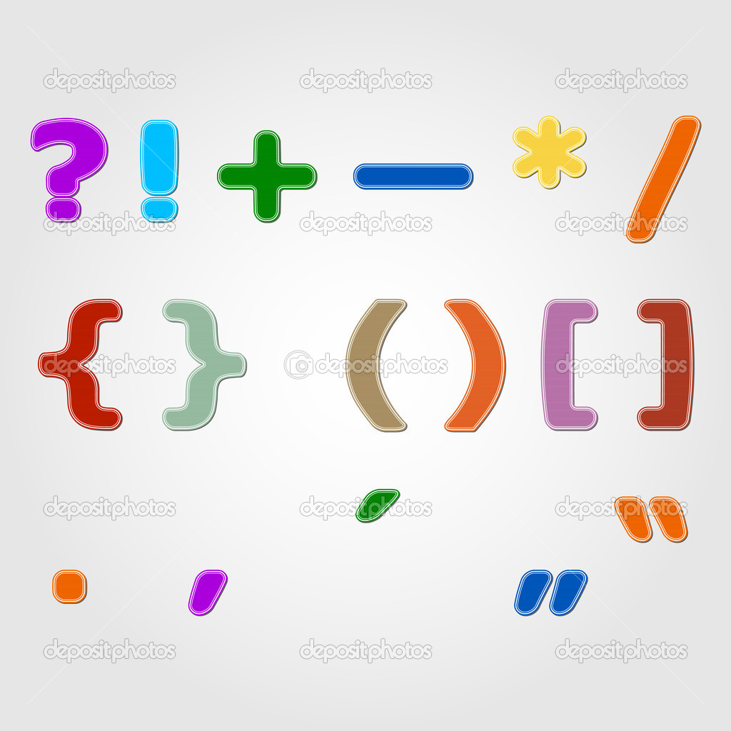 Set of colored punctuation marks and signs, vector