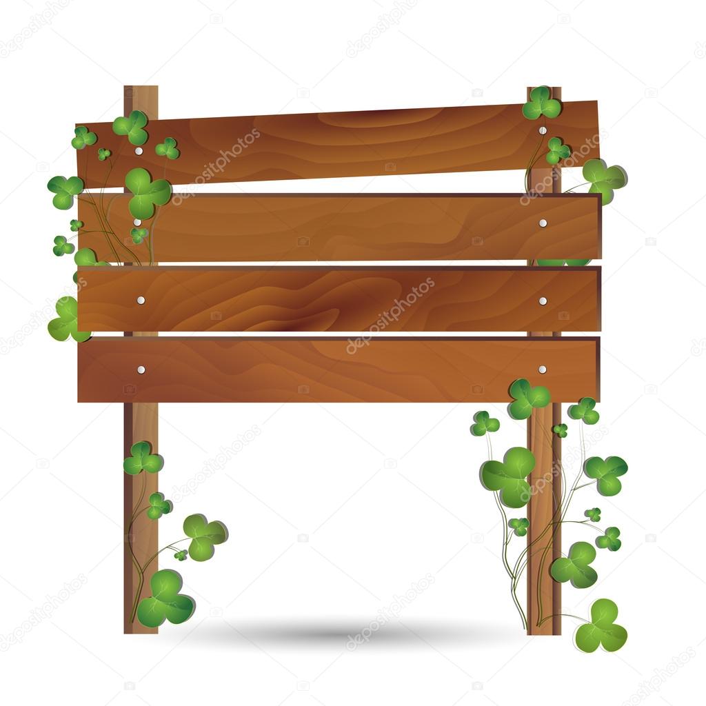 Illustration of a Wooden Board Surrounded by Clovers