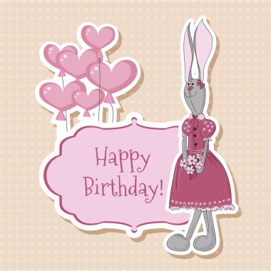 Greeting card with bunny and flower clipart
