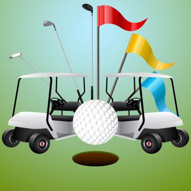Golf car and accessories set clipart