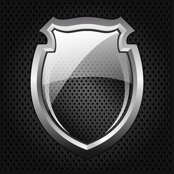 Black glossy shield, vector illustration  
