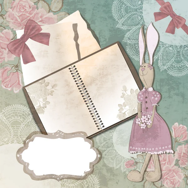 Carnet Papier Vintage Avec Lapin — Image vectorielle