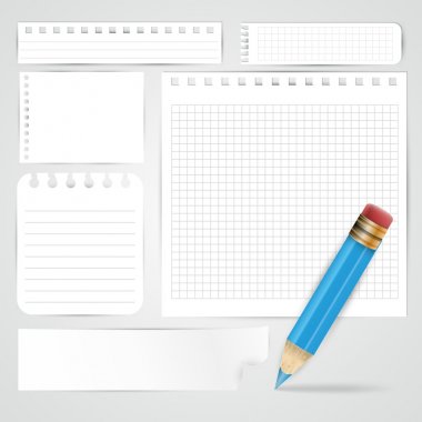 kalem ve kağıt yaprak gri arka plan üzerinde mavi - vektör