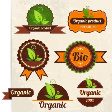 Eco And Bio Labels Collection design on retro background clipart