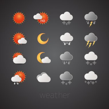 Weather icons on black background. Vector illustrations clipart