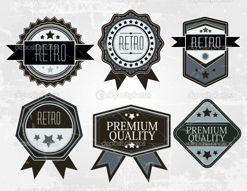 Vintage Styled Premium Quality. Label collection with black grungy design, paper texture.