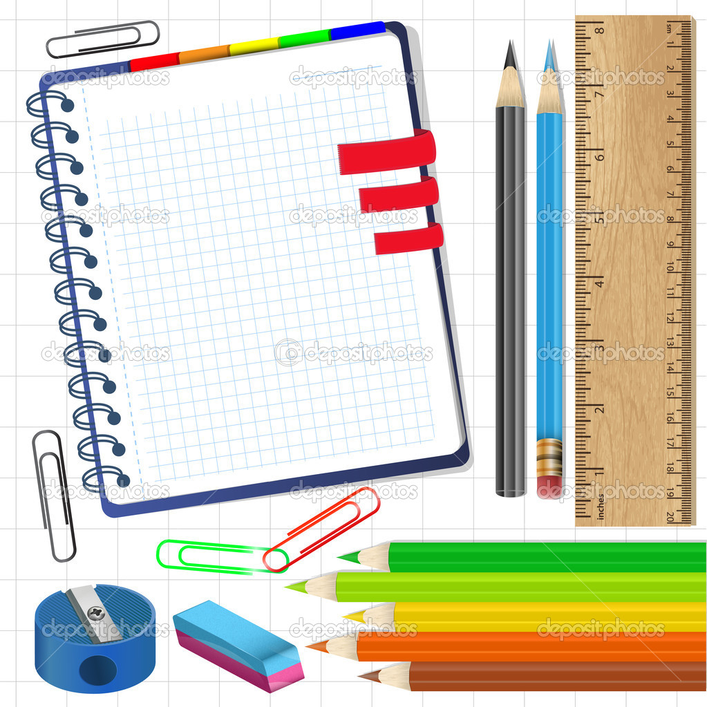Close up of various school items.Vector illustration.