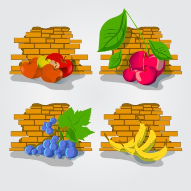 Various Fruits border - vector illustration on white background clipart