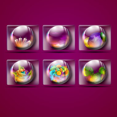 Fauna seen inside the crystal scrying ball. Vector illustration . on violet background. clipart