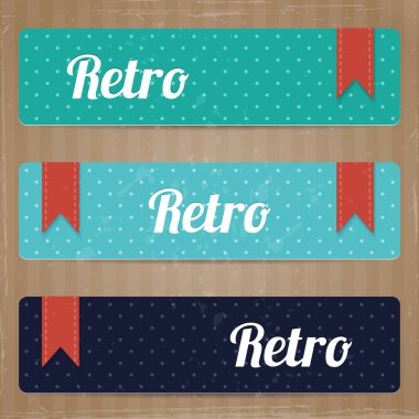 Set of retro blue, black tags on brown background clipart