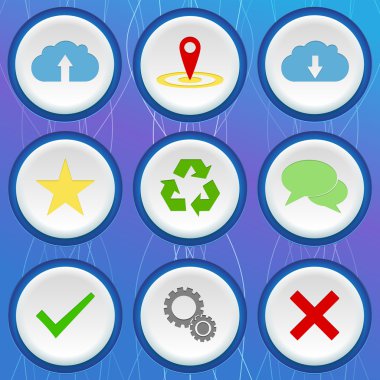 Set of nine 3d colored icons with different signs on blue background clipart