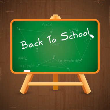 Back to school text on vector blackboard clipart