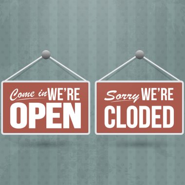 Retro signs Open and Closed. Vector illustration. clipart