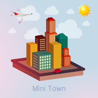 Mini town illustration with plane clipart