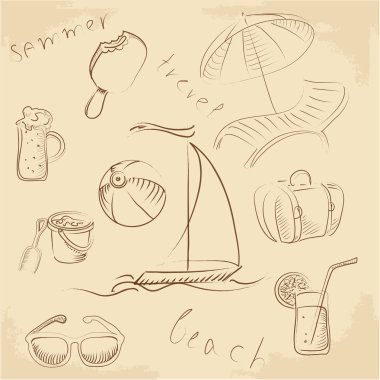 summer lounge doodles, vector illustration  clipart