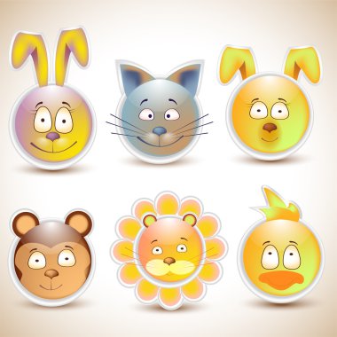 Collection of funny and cute happy animal faces smiling clipart