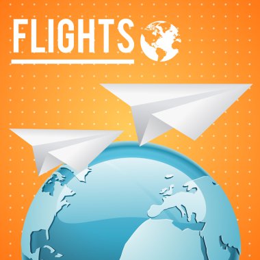 Vector Earth and two paper planes on orange background clipart