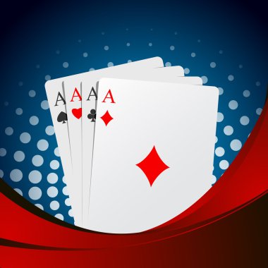 Four aces playing cards suits on blue and red clipart