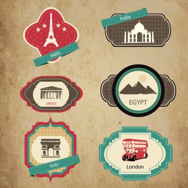 Vintage travel icons. Travel stickers set. clipart