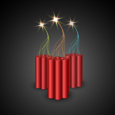 Illustration of three isolated bomb with burning fuse on black background clipart