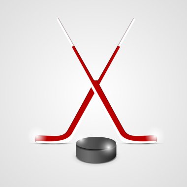buz hokey sopaları ve puck olduğunu iki çapraz buz hokey sopaları ve hokey diski bir çizimi