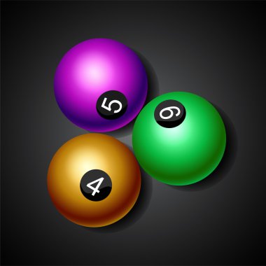 Billiard balls on black background clipart