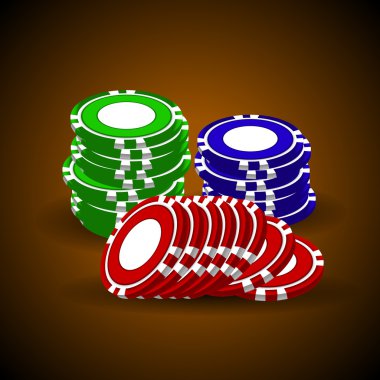 Casino chips stacks on dark brown background. Vector. clipart