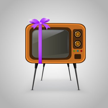 Retro TV tied with a violet ribbon clipart