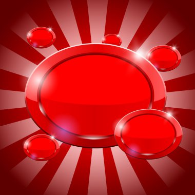 Oval colored buttons in different sizes over red background with sunburst clipart