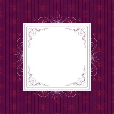 Vintage white frame on violet background clipart