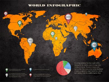 Bir dizi Infographic Element. Dünya Haritası ve Bilgi Grafikleri