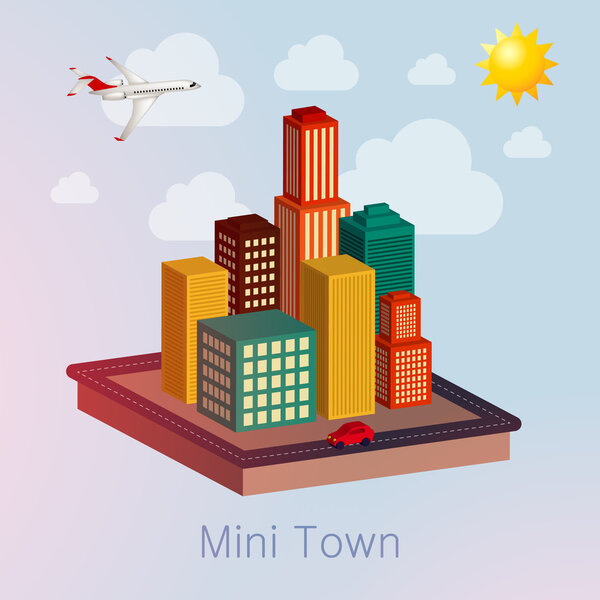 Mini town illustration with plane