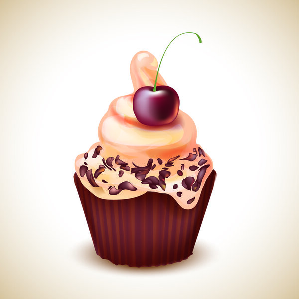 vector Illustration of cupcake with cherry