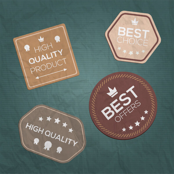 Vintage Styled Premium Quality. Label collection with black grungy design, paper texture.