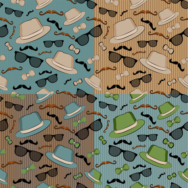 Set of four seamless backgrounds with retro dandy elements