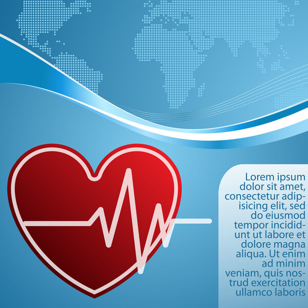 Heart with cardiogram on blue background