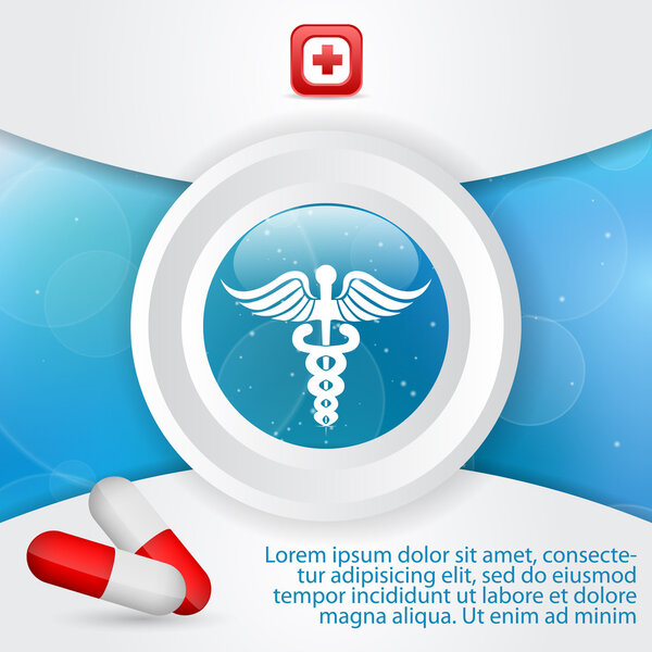 Medicine and Health Care signs. Medical cross, pills and caduceus