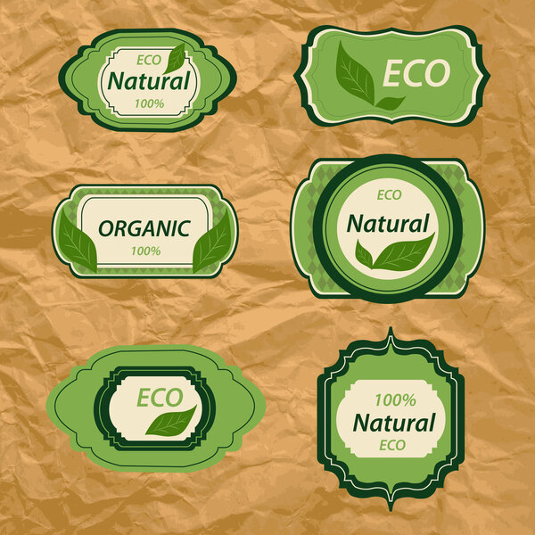 Collection of vintage retro grunge bio and eco organic labels natural products