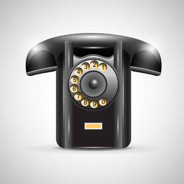 Old black phone on grey background. Vector illustration