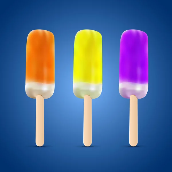 Three Kind Ice Lolly Blue Background — Stock Vector