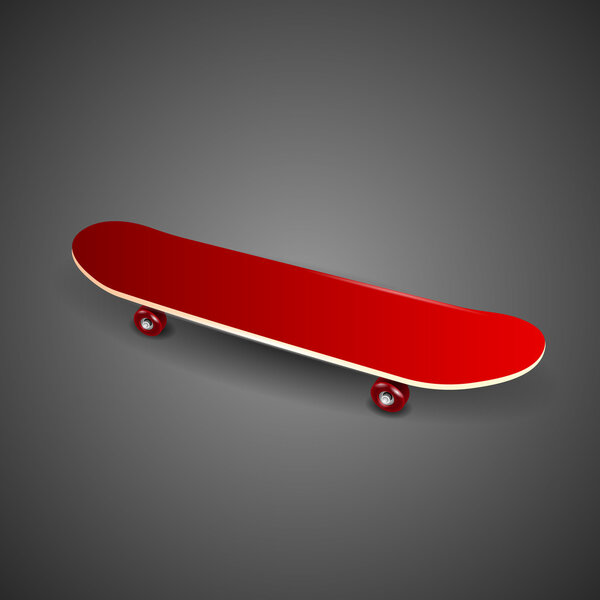 Red skateboard deck on black background