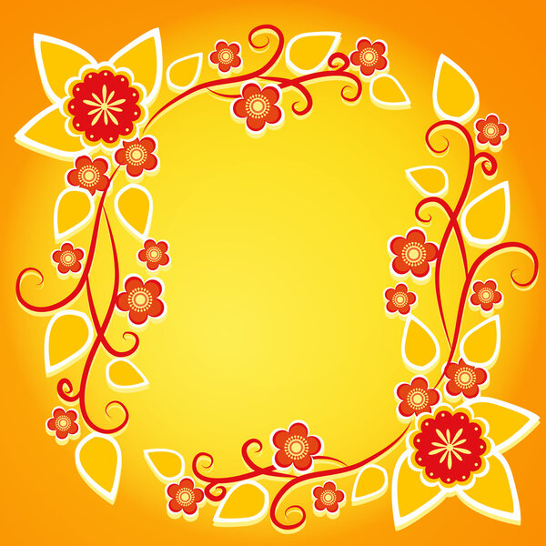 Floral frame on orange background, element for design, vector illustration
