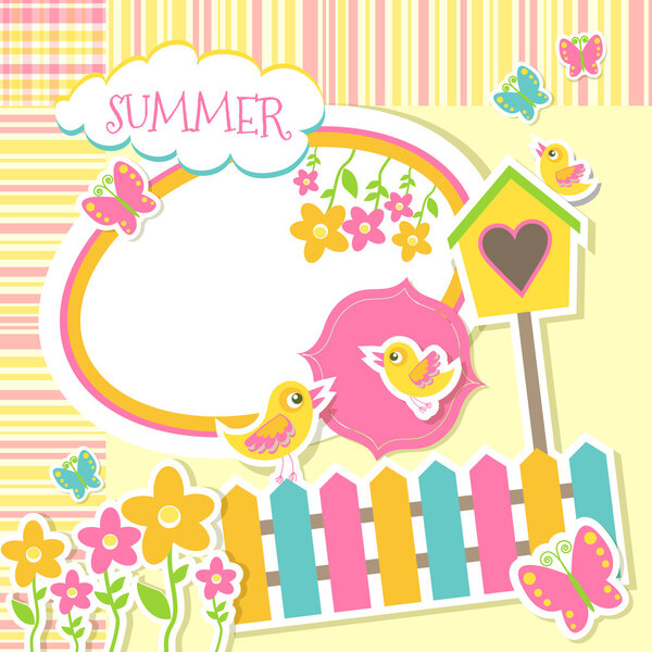 Птицы и цветы. Векторный набор стикеров
