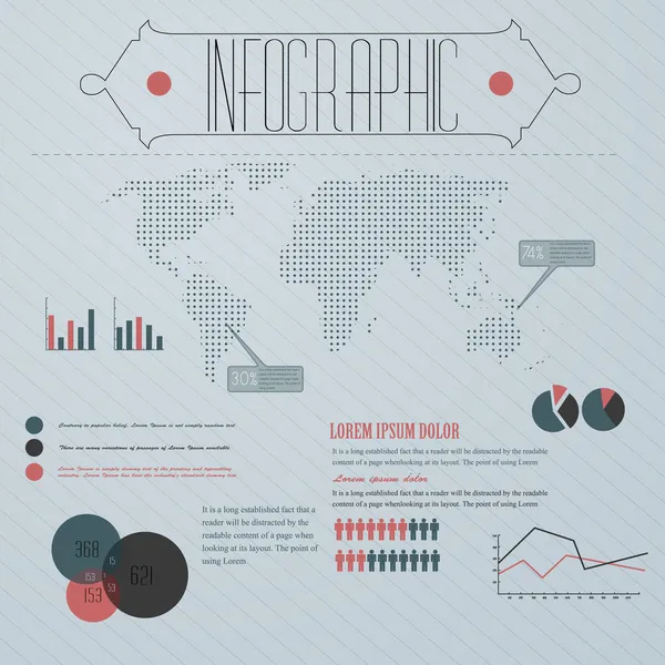 Ilustração Vetorial Infográfica Detalhada Mapa Mundial Gráficos Informação — Vetor de Stock