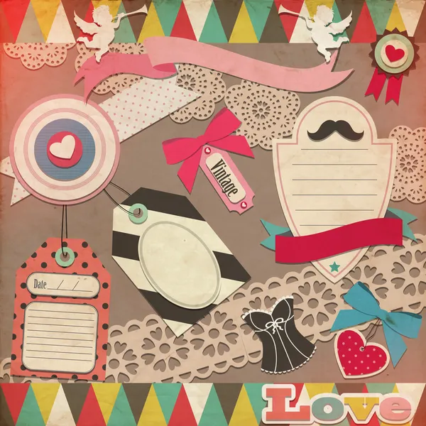 Set of scrap booking beautiful love symbols — Stock Illustration Set Scrap Booking Beautiful Love Symbols Stock Illustration