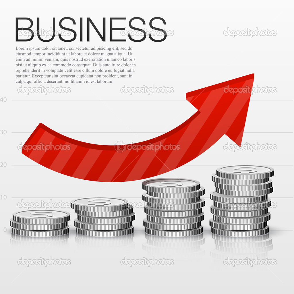 Concept Success in Business with Coins and Graph, template for design, vector illustration
